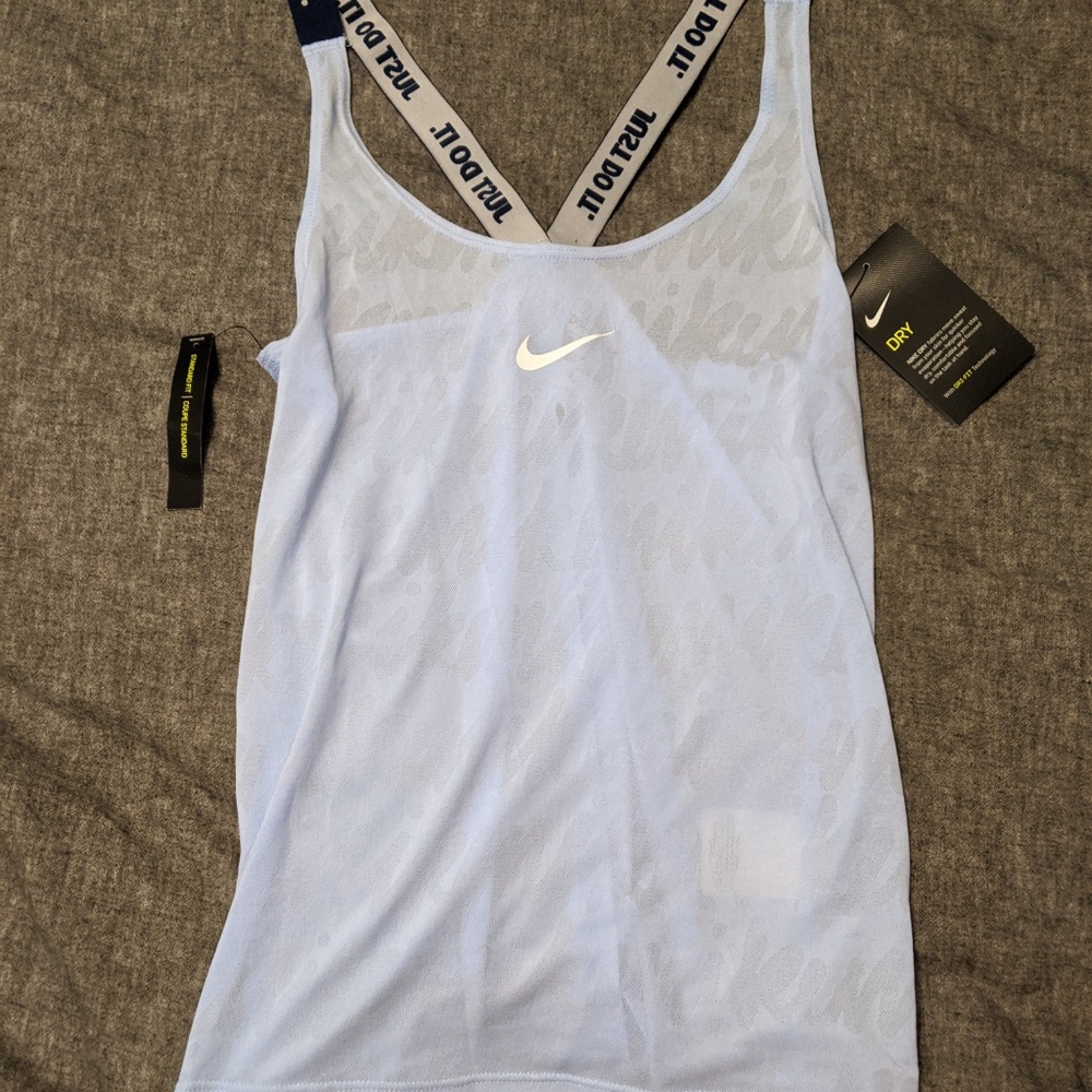NWT Nike split back sheer blue top